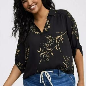 New Torrid Womens 0X Top Plus Size Black Harper Georgette Eloise Collared Blouse